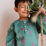 Chanderi Kurta Pyjama Set | Embroidered  Magical Jungle (Emerald)