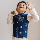 Chanderi Kurta Pyjama & Bandi Set | Embroidered Magical Jungle (Royal Blue)