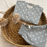 Shared secrets’ unisex full sleeve kimono cotton coord set in grey moon dust bandhani