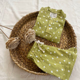 Kacchi Kairi lime green bandhani cotton unisex kurta shorts coord set