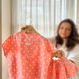 Shared secrets’ kimono cotton shirt and twirl skirt coord set in blush peach bandhani
