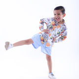 Orange and Dragonfly Printed Shirt and Blue Shorts