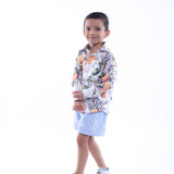 Orange and Dragonfly Printed Shirt and Blue Shorts