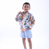 Orange and Dragonfly Printed Shirt and Blue Shorts
