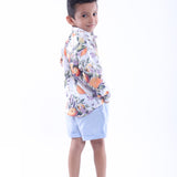 Orange and Dragonfly Printed Shirt and Blue Shorts