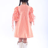 White and Orange Stripe Dress with Embroidered Tree