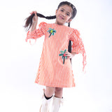 White and Orange Stripe Dress with Embroidered Tree