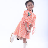 White and Orange Stripe Dress with Embroidered Tree