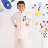 Pink Achkan with Multicolour Zebra Threadwork Embroidered Motif with Pink Pyjama for Boys