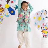 Floral Printed Jacket with Kurta And White Pyjama for Boys