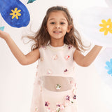 Pink Organza Cape with Cutwork Flowers and Pearls with Silk inner and Pink Pants for Girls