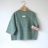 Shared secrets’ unisex full sleeve kimono shirt and shorts co-ord in teal handwoven cotton checks