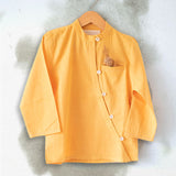 Rainbows LTWT classic chinese collar curved shirt in yellow handwoven cotton