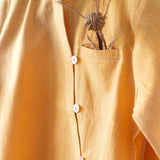 Rainbows LTWT classic chinese collar curved shirt in yellow handwoven cotton