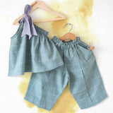 Bubble Baths teal checks co-ord one shoulder top and pant