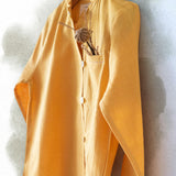 Rainbows LTWT classic chinese collar curved shirt in yellow handwoven cotton