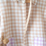 Dandelion wishes unisex kimono style baggy shirt in beige handwoven cotton checks