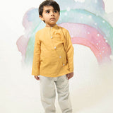 Rainbows LTWT classic chinese collar curved shirt in yellow handwoven cotton