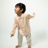 Dandelion wishes unisex kimono style baggy shirt in beige handwoven cotton checks