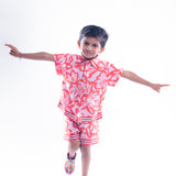 Red and Pink Floral Print Shirt and Shorts