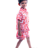 Red and Pink Floral Print Shirt and Shorts
