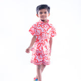 Red and Pink Floral Print Shirt and Shorts