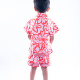 Red and Pink Floral Print Shirt and Shorts