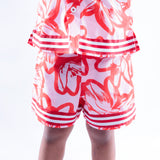 Red and Pink Floral Print Shirt and Shorts