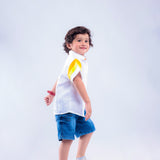 White Shirt with Green & Orange Stripes