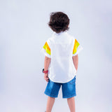 White Shirt with Green & Orange Stripes