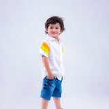 White Shirt with Green & Orange Stripes