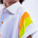 White Shirt with Green & Orange Stripes
