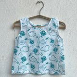 Unisex Organic Patang Print Teal Jhabla Top + White pants