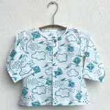 UNISEX ORGANIC PATANG PRINT TEAL KURTA TOP + WHITE PANTS