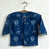 UNISEX ORGANIC ZOO PRINT INDIGO KURTA + WHITE PANTS