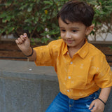 Dancing Dots (Honey Orange) Cotton Silk Shirt | Hand-Block Printed