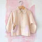 Dandelion wishes unisex kimono style baggy shirt in beige handwoven cotton checks