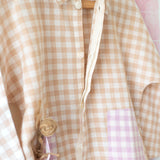 Dandelion wishes unisex kimono style baggy shirt in beige handwoven cotton checks