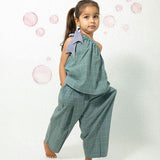 Bubble Baths teal checks co-ord one shoulder top and pant