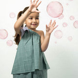 Bubble Baths teal checks co-ord one shoulder top and pant